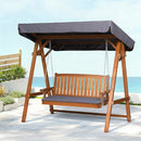 Gardeon Outdoor Wooden Swing Chair Garden Bench Canopy Cushion 3 Seater Teak-1