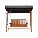 Gardeon Outdoor Wooden Swing Chair Garden Bench Canopy Cushion 3 Seater Teak-4