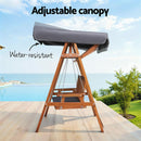 Gardeon Outdoor Wooden Swing Chair Garden Bench Canopy Cushion 3 Seater Teak-6