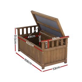 Gardeon Outdoor Storage Bench Box Wooden Garden Toy Tool Sheds Patio Furniture Brown - 0
