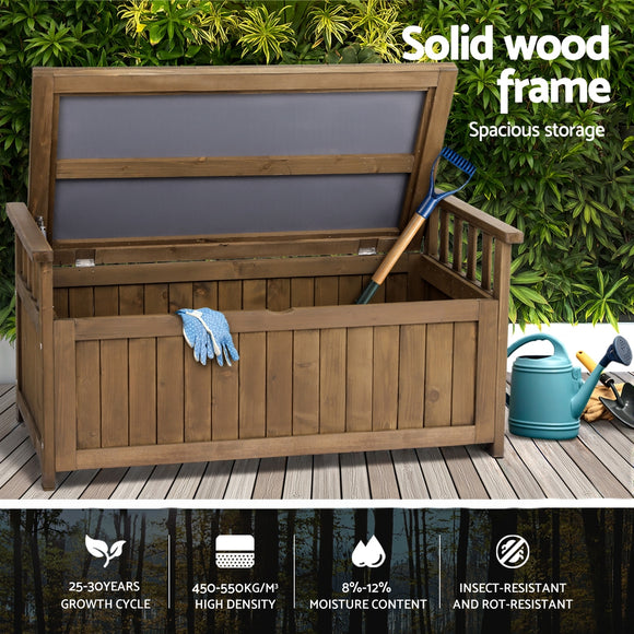 Gardeon Outdoor Storage Bench Box Wooden Garden Toy Tool Sheds Patio Furniture Brown
