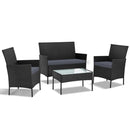 Gardeon 4 Seater Outdoor Sofa Set Wicker Setting Table Chair Furniture Black-1