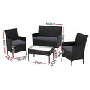 Gardeon 4 Seater Outdoor Sofa Set with Storage Cover Wicker Table Chair Black-2