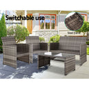 Gardeon 4 PCS Outdoor Sofa Set Rattan Chair Table Setting Garden Furniture Grey-6