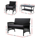 Gardeon 4PCS Outdoor Sofa Set Wicker Harp Chair Table Garden Furniture Black-2