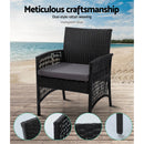 Gardeon 4PCS Outdoor Sofa Set Wicker Harp Chair Table Garden Furniture Black-3
