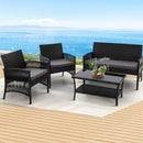 Gardeon 4PCS Outdoor Sofa Set Wicker Harp Chair Table Garden Furniture Black-8