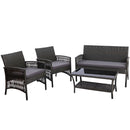 Gardeon 4PCS Outdoor Sofa Set Wicker Harp Chair Table Garden Furniture Grey-1