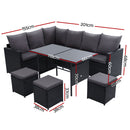 Gardeon Outdoor Dining Set Sofa Lounge Setting Chairs Table Ottoman Black Cover-2