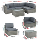 Gardeon 5-Piece Outdoor Sofa Set Wicker Couch Lounge Setting 4 Seater Grey-2