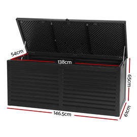 Gardeon Outdoor Storage Box 490L Container Lockable Garden Bench Shed Tools Toy All Black - 0