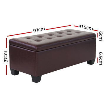 Artiss Storage Ottoman Blanket Box 97cm Leather Brown - 0