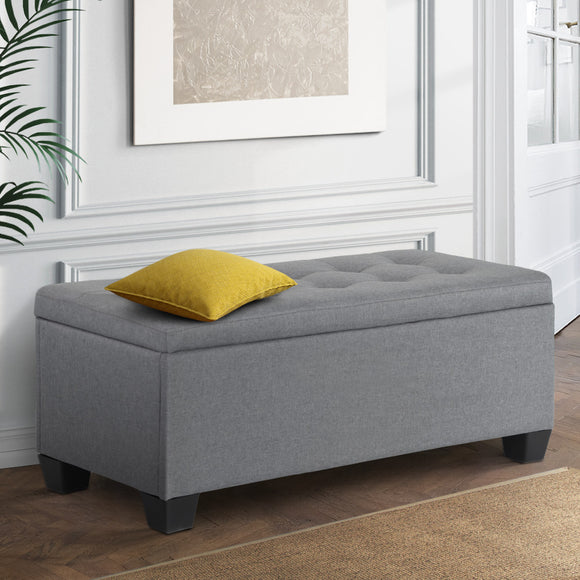 Artiss Storage Ottoman Blanket Box 97cm Linen Grey