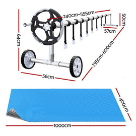 Aquabuddy Pool Cover 500 Micron 10x4m Swimming Pool Solar Blanket Blue Silver 5.5m Roller - 0