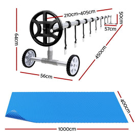 Aquabuddy Pool Cover 500 Micron 10x4m Blue Swimming Pool Solar Blanket 4m Roller - 0