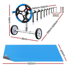 Aquabuddy Pool Cover 500 Micron 10.5x4.2m Silver Swimming Pool Solar Blanket 5.5m Blue Roller - 0