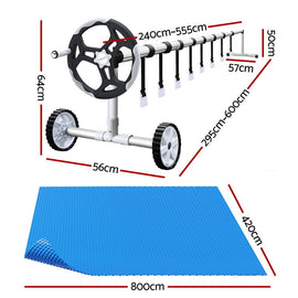 Aquabuddy Pool Cover 500 Micron 8x4.2m Blue Swimming Pool Solar Blanket 5.5m Roller - 0