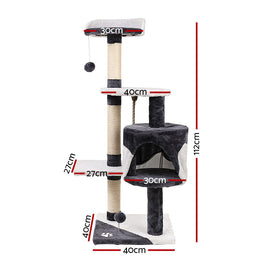 i.Pet Cat Tree 112cm Tower Scratching Post Scratcher Wood Condo House Furniture - 0