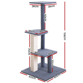 i.Pet Cat Tree 124cm Scratching Post Tower Scratcher Trees Wood Condo Board - 0