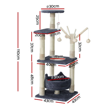 i.Pet Cat Tree 110cm Tower Scratching Post Scratcher Wood Condo House Bed Toys - 0