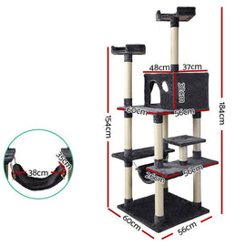 i.Pet Cat Tree 184cm Tower Scratching Post Scratcher Wood Trees Condo Bed House - 0