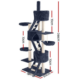 i.Pet Cat Tree 244cm Tower Scratching Post Scratcher Trees Condo House Grey - 0
