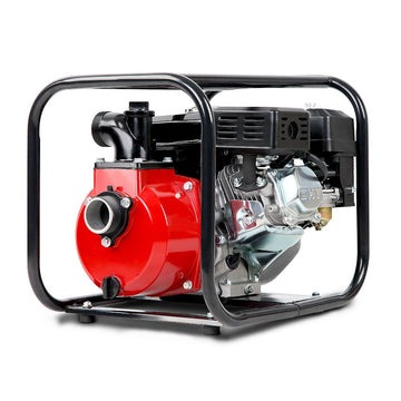 Giantz Petrol Water Pump 7HP Max, 2" High Flow 4-Stroke Engine Transfer Fire Fighting Pumps Rain Tank Oil Irrigation Garden Farm Pond Outdoor Irrigations, w Hose Fittings Inlet Filter Rubber Feet Red - 0