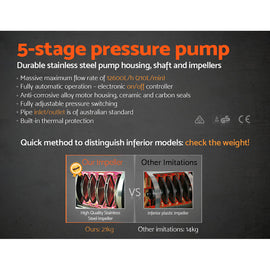 Giantz Garden Water Pump High Pressure 1800W 5-Stage Tank Irrigation Black - 0