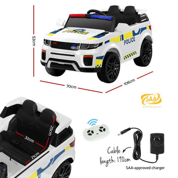 Rigo Kids Electric Ride On Patrol Police Car Horn Music Remote White - 0