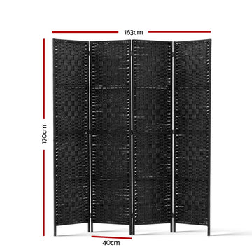 Artiss 4 Panel Room Divider Screen Privacy Timber Foldable Dividers Stand Black - 0