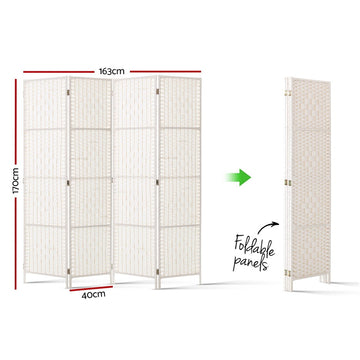 Artiss 4 Panel Room Divider Screen Privacy Timber Foldable Dividers Stand White - 0