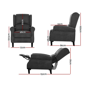 Artiss Recliner Chair Adjustable Sofa Lounge Soft Suede Armchair Couch Charcoal - 0