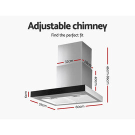 Devanti 600mm Range Hood 60cm Rangehood Glass Stainless Steel - 0