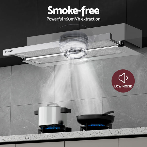 Devanti 900mm Range Hood 90cm Slide out Rangehood Stainless Steel