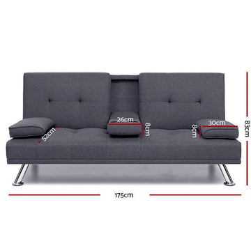 Artiss Sofa Bed 175CM Dark Grey Fabric - 0
