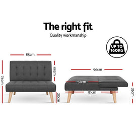 Artiss Sofa Bed Lounge Chair Couch 1 Seater Recliner Futon Bed Set Linen Grey - 0