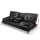 Artiss Sofa Bed Lounge Convertible Leather Couch Bed 3 Seater Cupholder Recliner-2