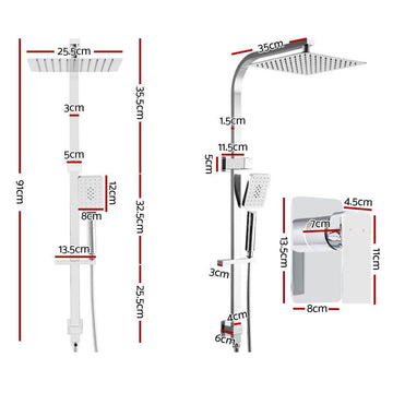 Cefito 10'' Rain Shower Head Set Handheld Square High Pressure Mixer Tap Chrome - 0