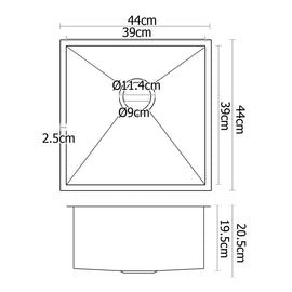 Cefito Kitchen Sink 44X44CM Stainless Steel Basin Single Bowl Silver - 0