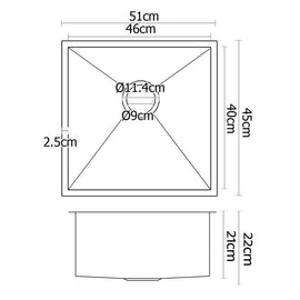 Cefito Kitchen Sink 51X45CM Stainless Steel Basin Single Bowl Silver - 0