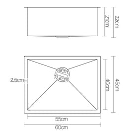 Cefito Kitchen Sink 60X45CM Stainless Steel Basin Single Bowl Silver - 0