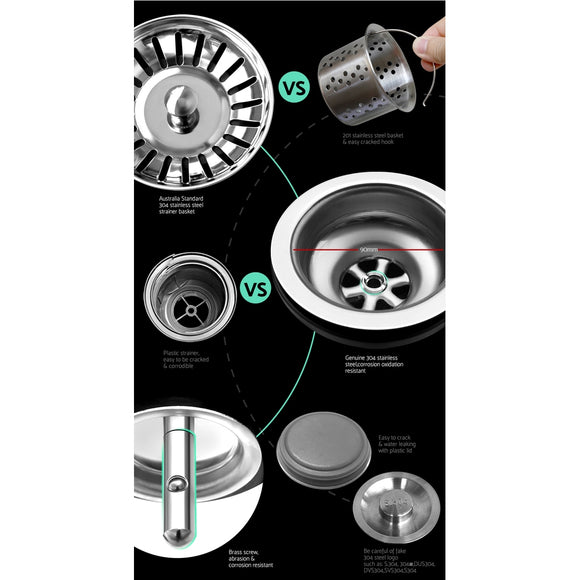 Cefito Kitchen Sink 60X45CM Stainless Steel Basin Single Bowl Silver