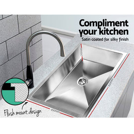 Cefito Kitchen Sink 70X45CM Stainless Steel Basin Single Bowl Silver - 0