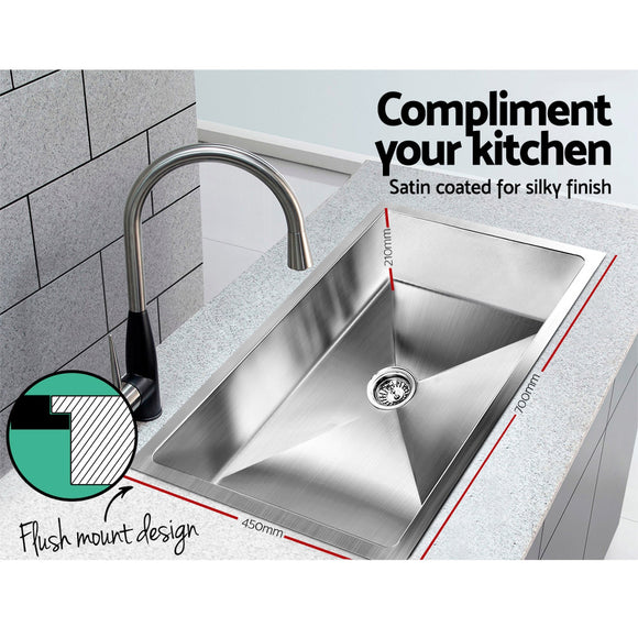 Cefito Kitchen Sink 70X45CM Stainless Steel Basin Single Bowl Silver