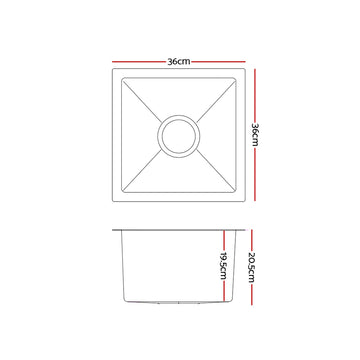 Cefito Kitchen Sink 36X36CM Stainless Steel Nano Basin Single Bowl Silver - 0