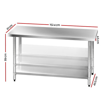 Cefito 1524 x 610mm Commercial Stainless Steel Kitchen Bench - 0