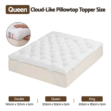 Giselle Queen Pillow Top Mattress Topper 1300GSM White Duck Feather For Old Bed Upgrade 5cm Thick - 0