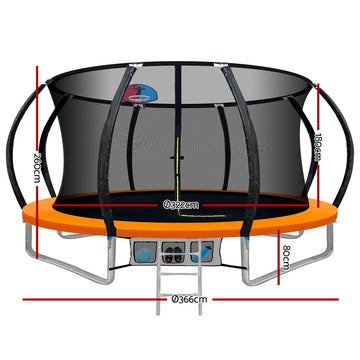 Everfit 12FT Trampoline for Kids w/ Ladder Trampoline Enclosure Safety Net Rebounder Orange - 0