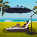 Instahut Outdoor Umbrella 3M Cantilever Beach LED w/Base Garden Shade Patio Navy-7