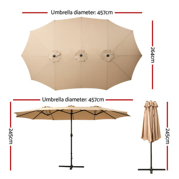Instahut 4.57m Outdoor Umbrella Beach Pole Garden Tilt Beige - 0
